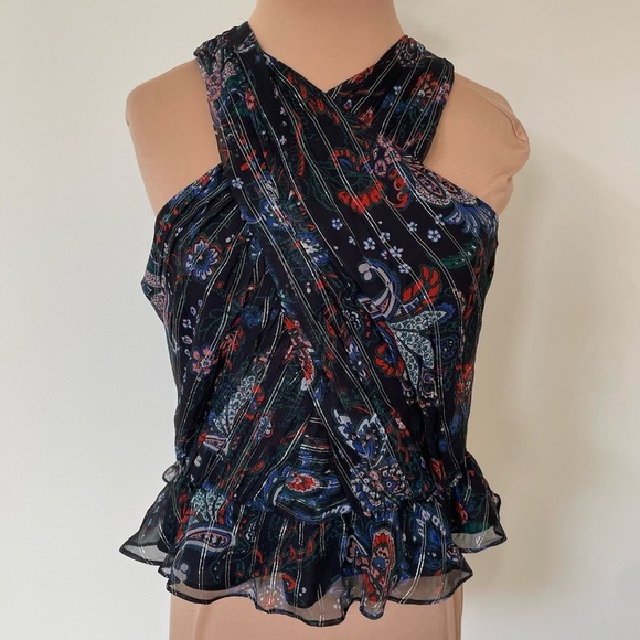 Veronica Beard Black Multi Silk Metallic Paisley Floral Halter Kailani Top NWT 6 - Picture 5 of 12